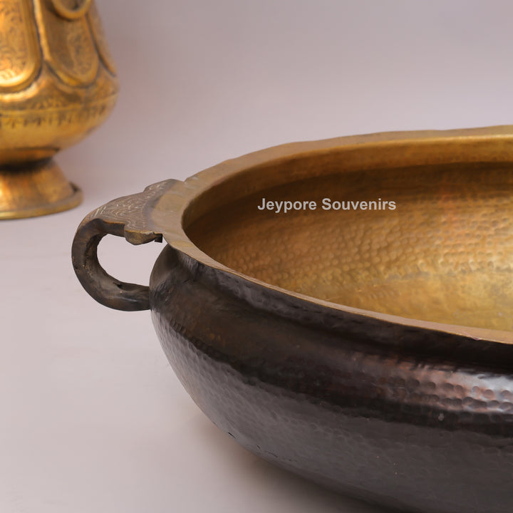 Handcrafted Antique Brass Urli Bowl with Side Handles