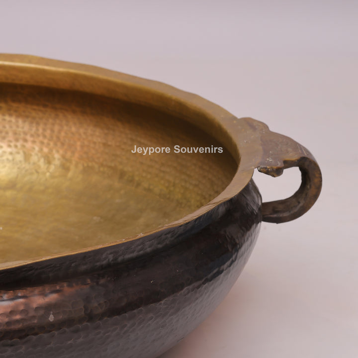 Handcrafted Antique Brass Urli Bowl with Side Handles