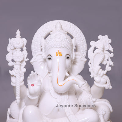 27" Handcrafted  Pure White Marble Lord Ganesha Statue