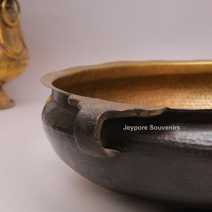Handcrafted Antique Brass Urli Bowl with Side Handles