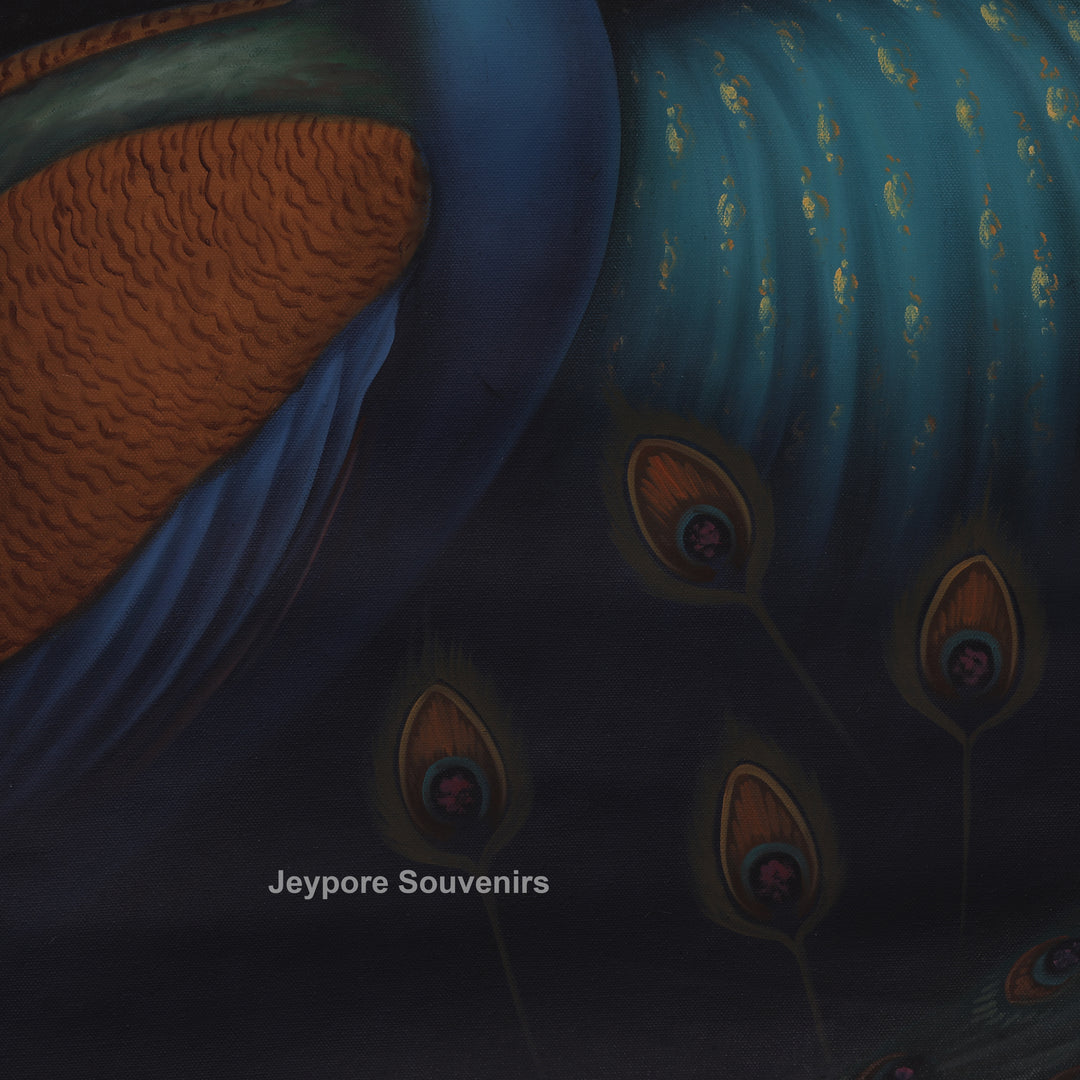 Rajasthani Lady Feeding Fruits Peacock Canvas Painting