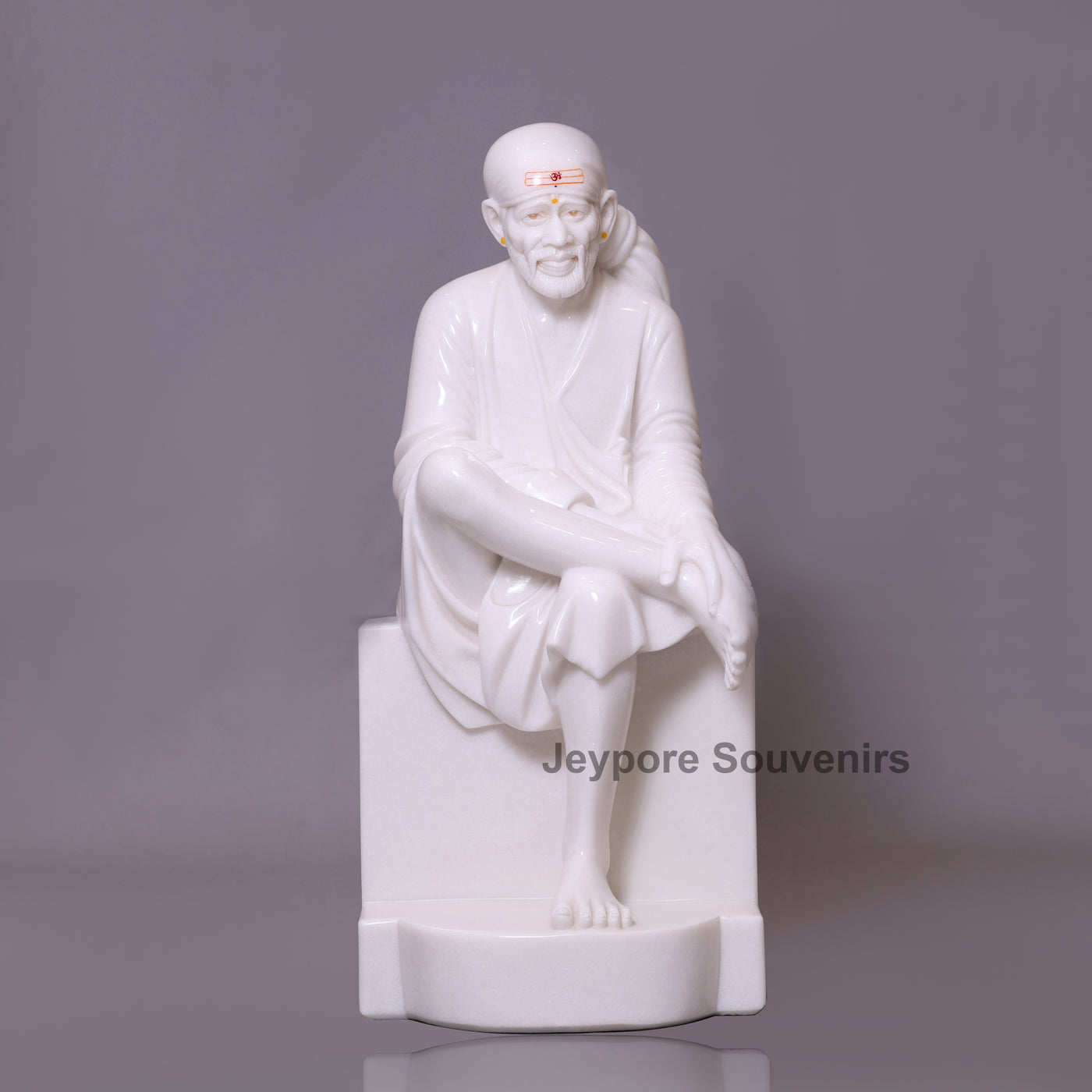 Exquisite 39" Handcrafted Pure White Marble Sai Baba Statue
