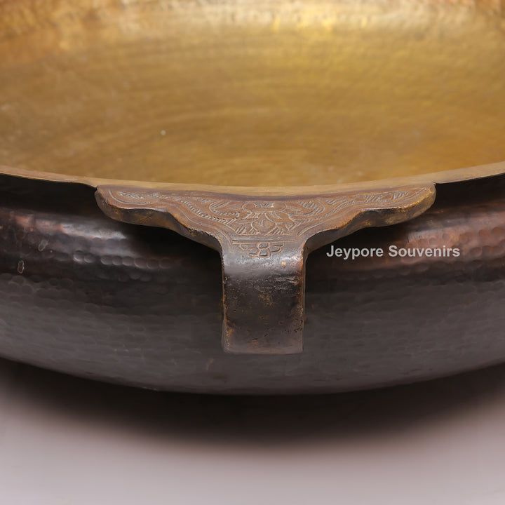 Handcrafted Antique Brass Urli Bowl with Side Handles