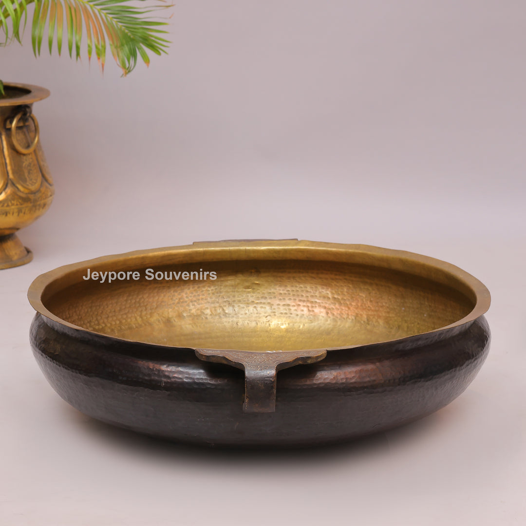 Handcrafted Antique Brass Urli Bowl with Side Handles