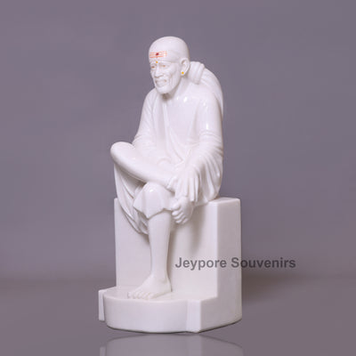 Exquisite 39" Handcrafted Pure White Marble Sai Baba Statue