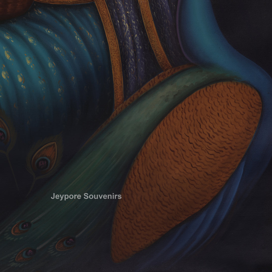 Rajasthani Lady Feeding Fruits Peacock Canvas Painting