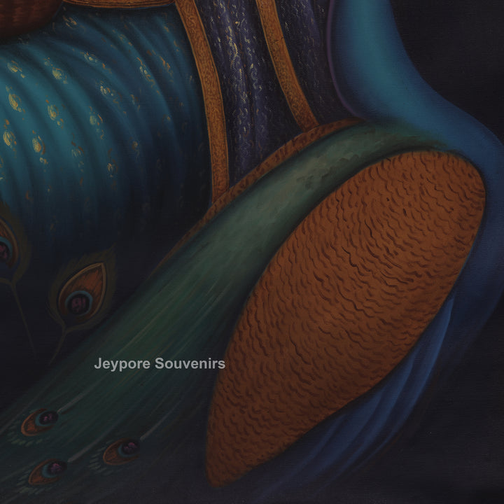 Rajasthani Lady Feeding Fruits Peacock Canvas Painting