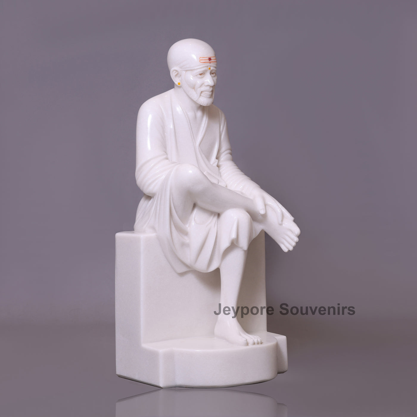 Exquisite 39" Handcrafted Pure White Marble Sai Baba Statue