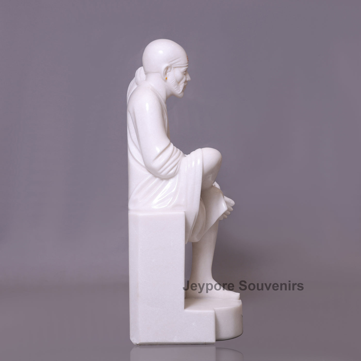 Exquisite 39" Handcrafted Pure White Marble Sai Baba Statue