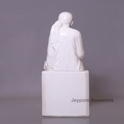 Exquisite 39" Handcrafted Pure White Marble Sai Baba Statue