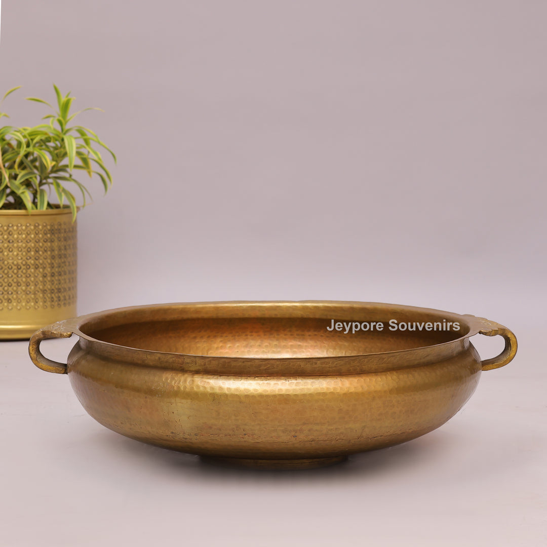 Handcrafted Hammered Brass Urli Bowl with Side Handles