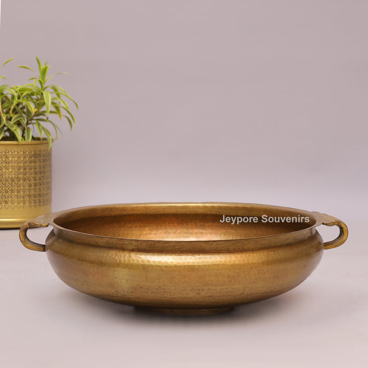 Handcrafted Hammered Brass Urli Bowl with Side Handles