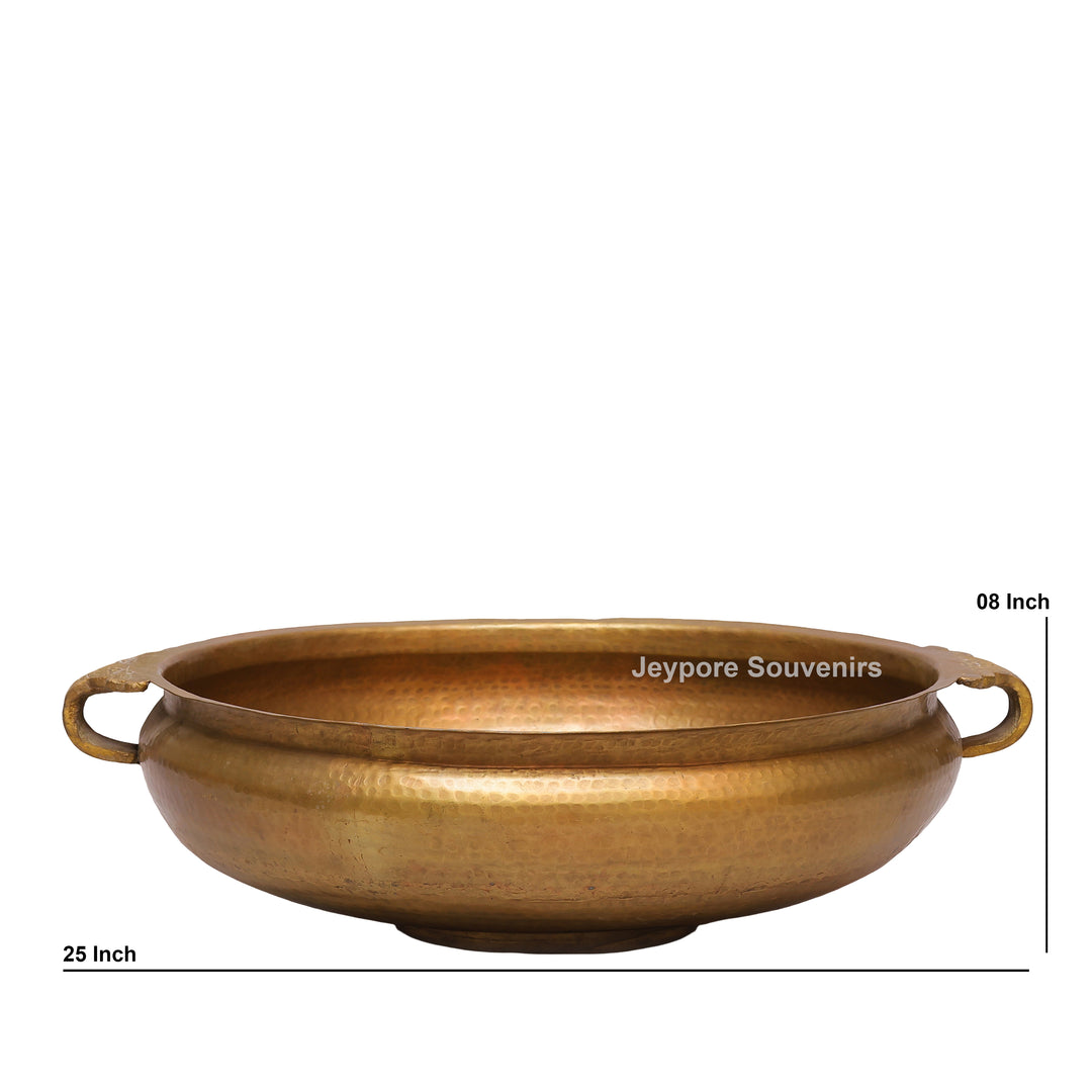 Handcrafted Hammered Brass Urli Bowl with Side Handles