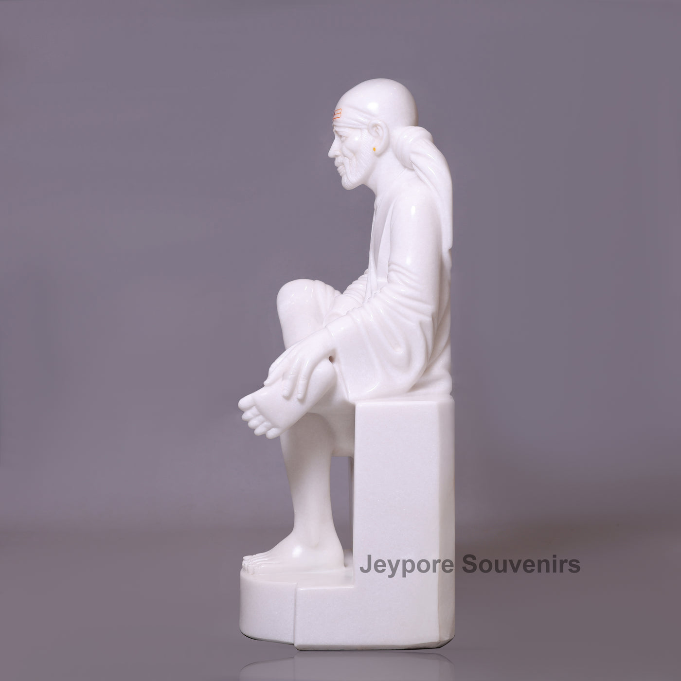Exquisite 39" Handcrafted Pure White Marble Sai Baba Statue
