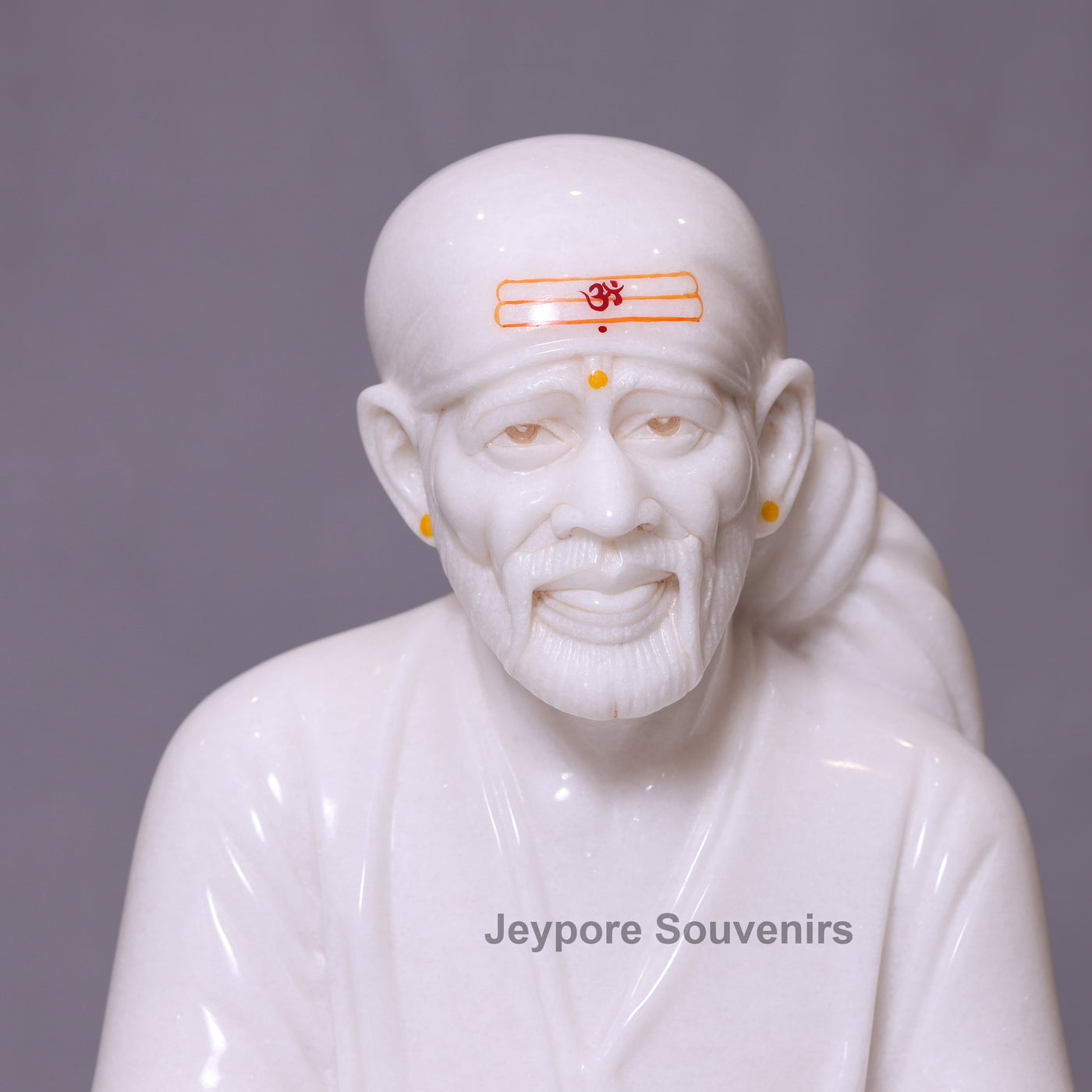 Exquisite 39" Handcrafted Pure White Marble Sai Baba Statue