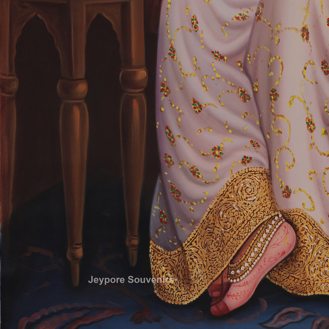 Royal Lady Mirror Dressing Herself Miniature Canvas Painting