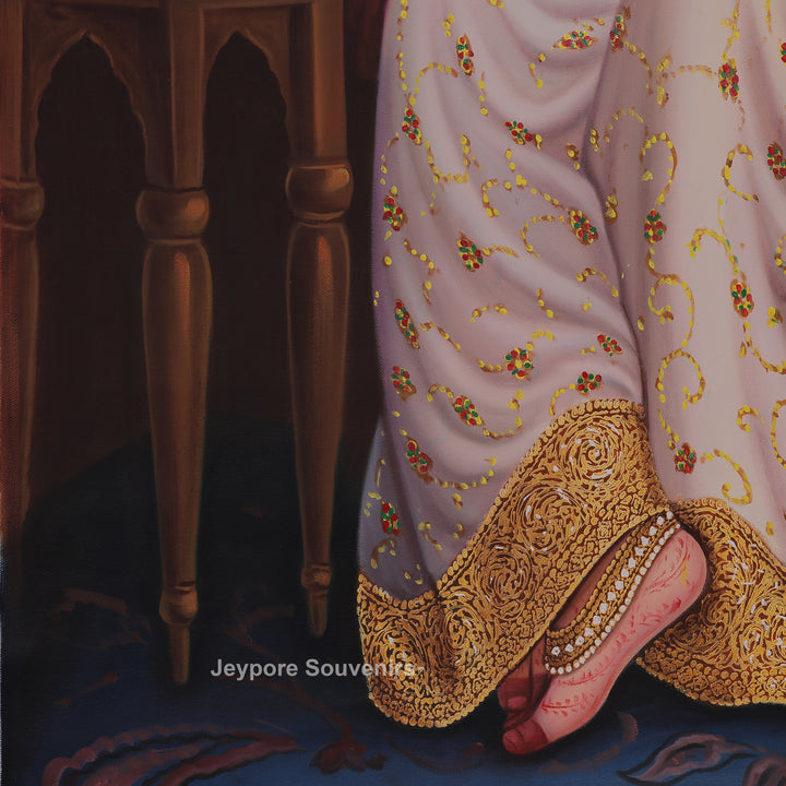 Royal Lady Mirror Dressing Herself Miniature Canvas Painting