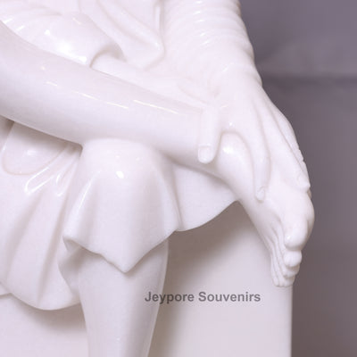 Exquisite 39" Handcrafted Pure White Marble Sai Baba Statue