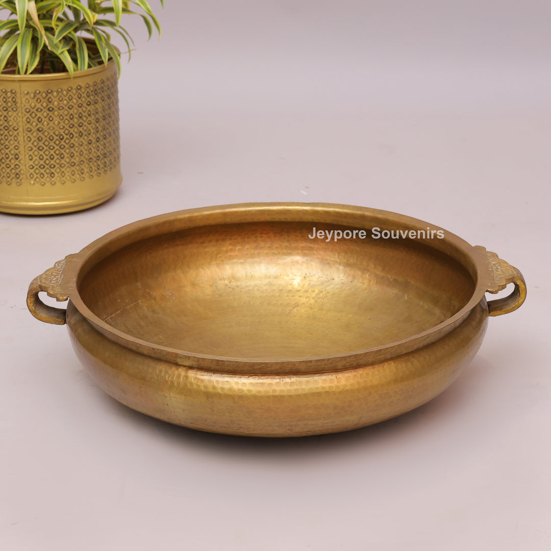 Handcrafted Hammered Brass Urli Bowl with Side Handles