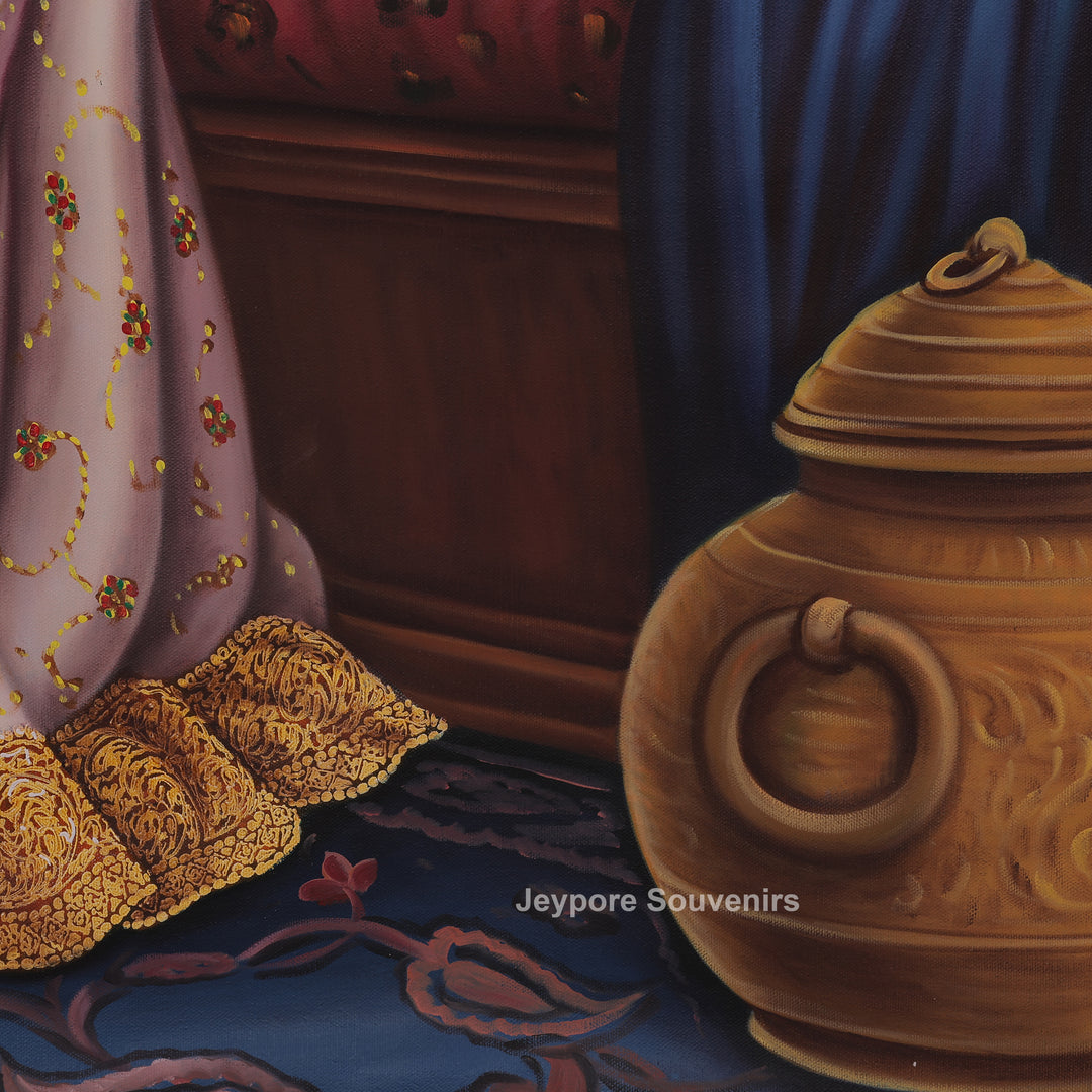 Royal Lady Mirror Dressing Herself Miniature Canvas Painting