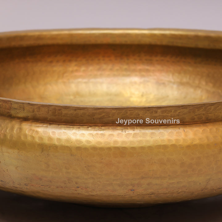 Handcrafted Hammered Brass Urli Bowl with Side Handles