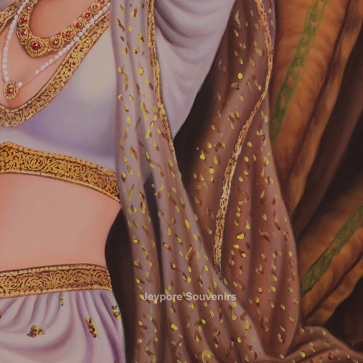 Royal Lady Mirror Dressing Herself Miniature Canvas Painting