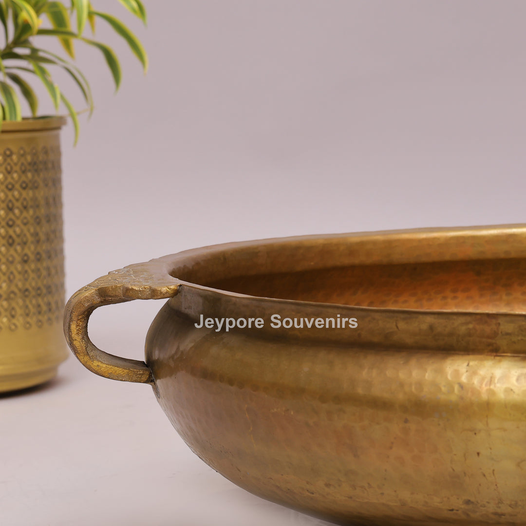 Handcrafted Hammered Brass Urli Bowl with Side Handles