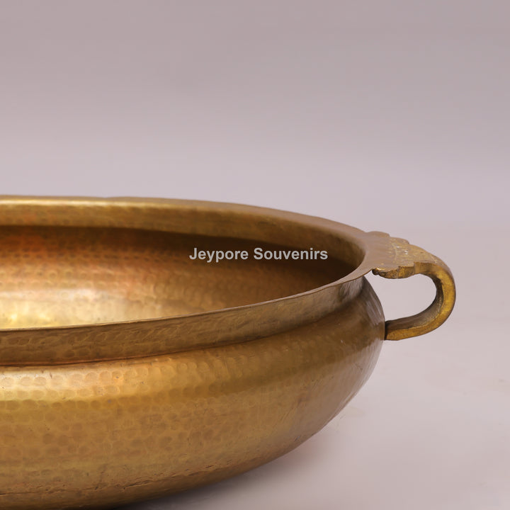 Handcrafted Hammered Brass Urli Bowl with Side Handles