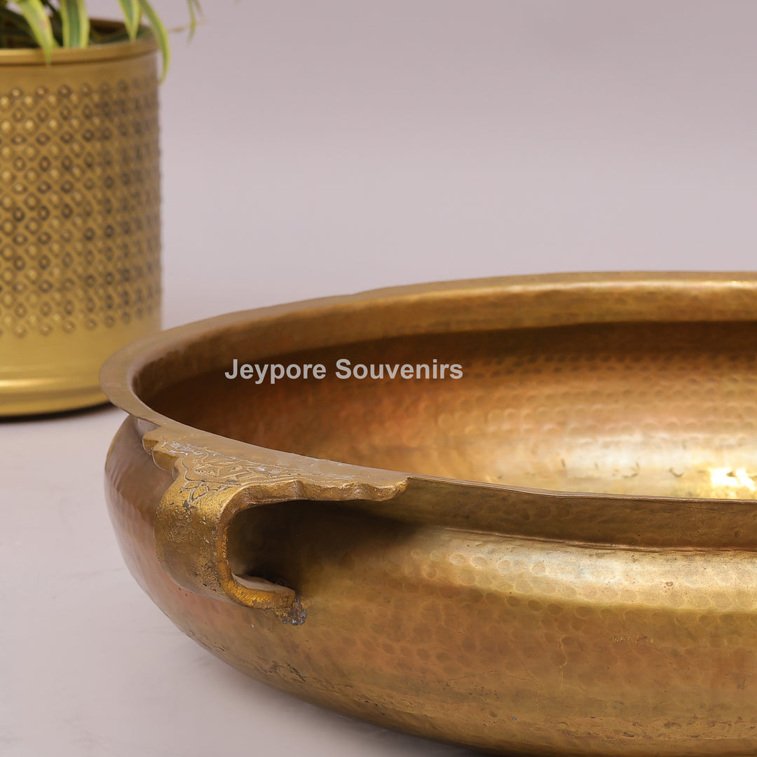 Handcrafted Hammered Brass Urli Bowl with Side Handles