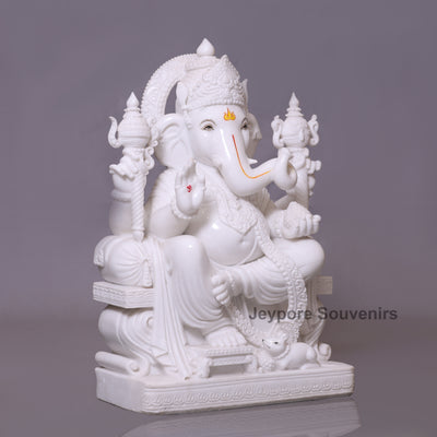 Enchanting 30" White Marble Lord Ganesha Statue