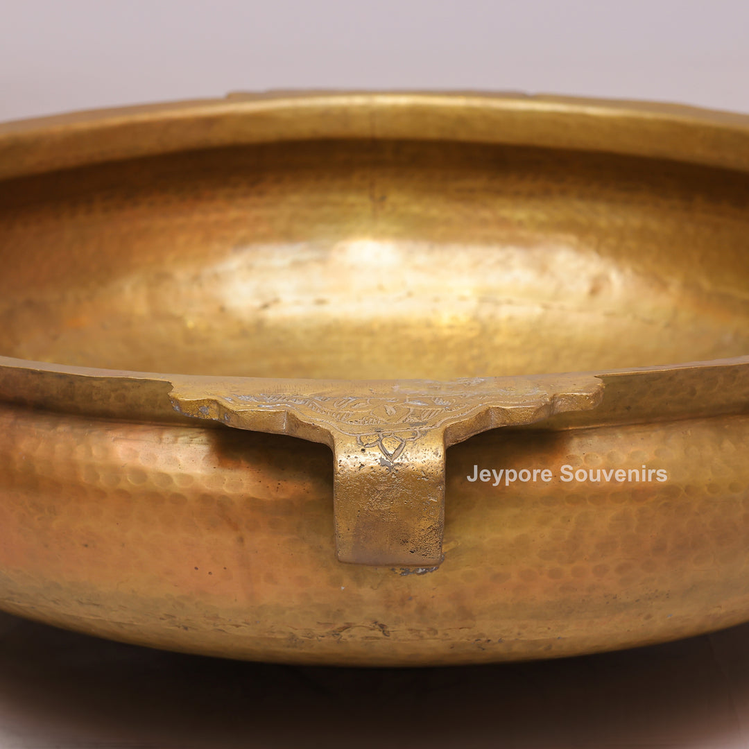 Handcrafted Hammered Brass Urli Bowl with Side Handles