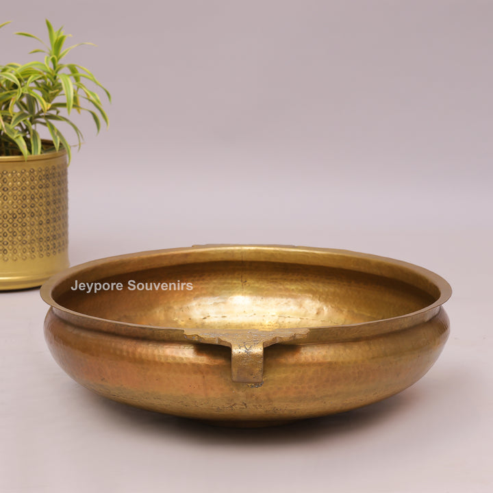 Handcrafted Hammered Brass Urli Bowl with Side Handles