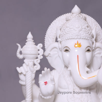 Enchanting 30" White Marble Lord Ganesha Statue