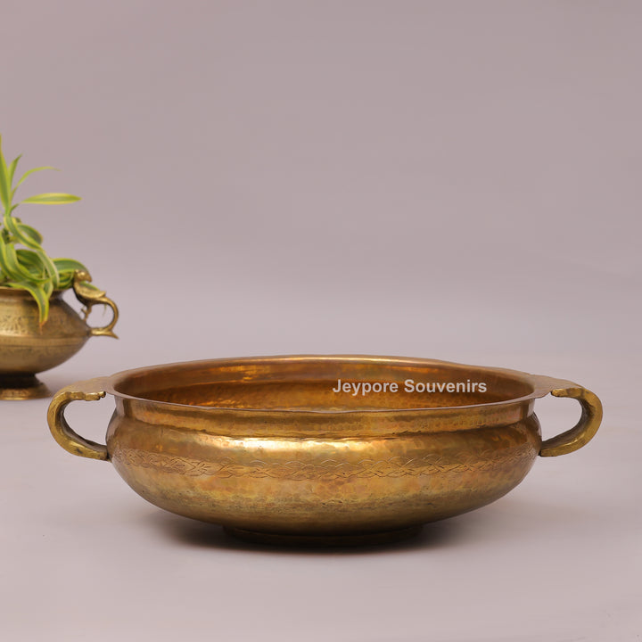 Handcrafted Decorative Centerpiece Brass Urli Bowl with Handles