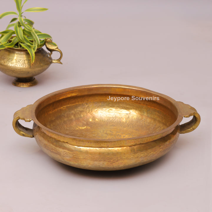 Handcrafted Decorative Centerpiece Brass Urli Bowl with Handles