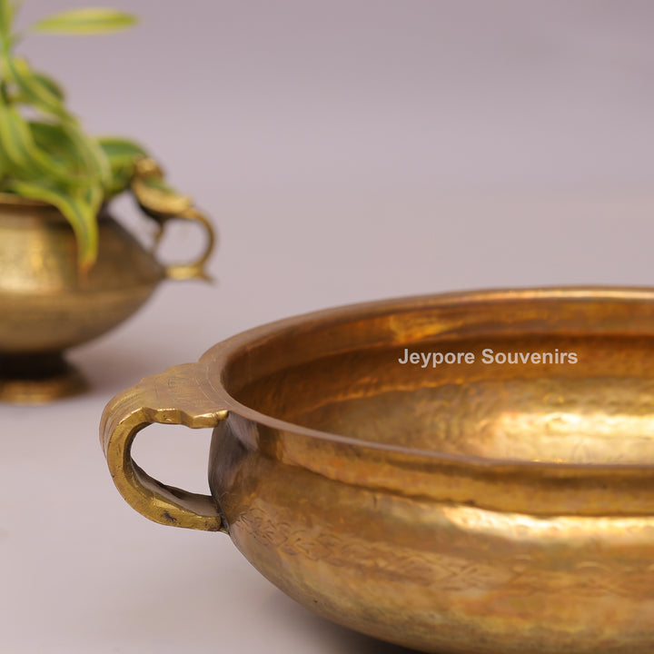 Handcrafted Decorative Centerpiece Brass Urli Bowl with Handles