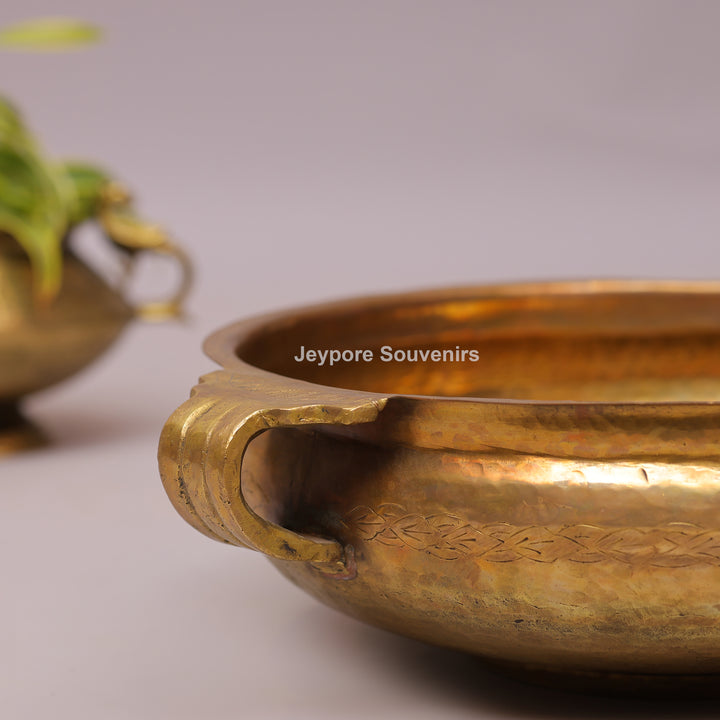Handcrafted Decorative Centerpiece Brass Urli Bowl with Handles