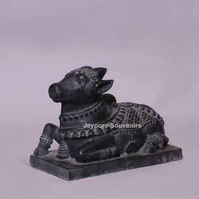 11" Black Marble Shiva Devotee Nandi (Bull) Idol