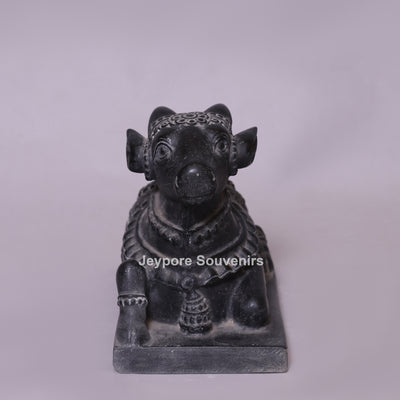 11" Black Marble Shiva Devotee Nandi (Bull) Idol