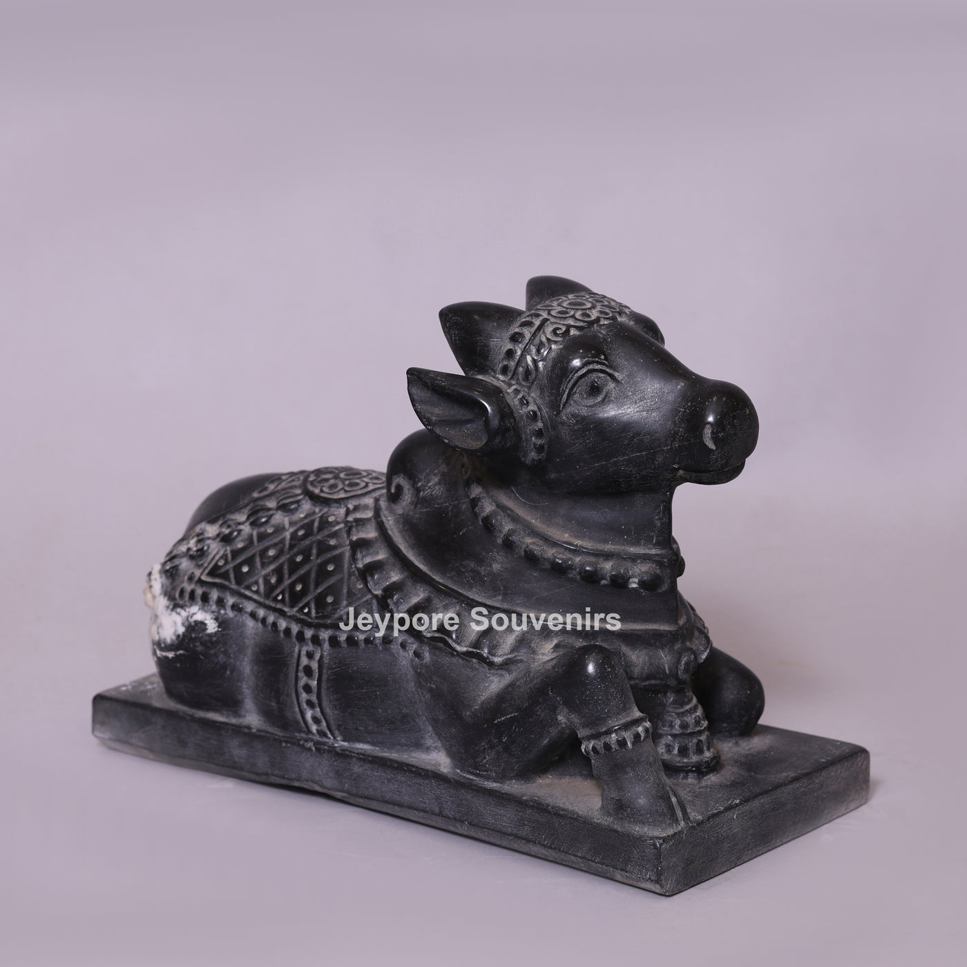 11" Black Marble Shiva Devotee Nandi (Bull) Idol