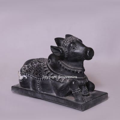11" Black Marble Shiva Devotee Nandi (Bull) Idol