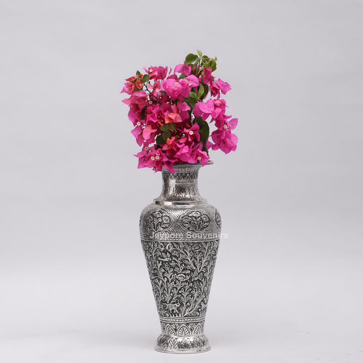 Handcrafted Oxidised Copper Silver Polished Flower Vase
