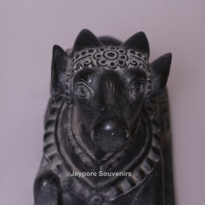 11" Black Marble Shiva Devotee Nandi (Bull) Idol
