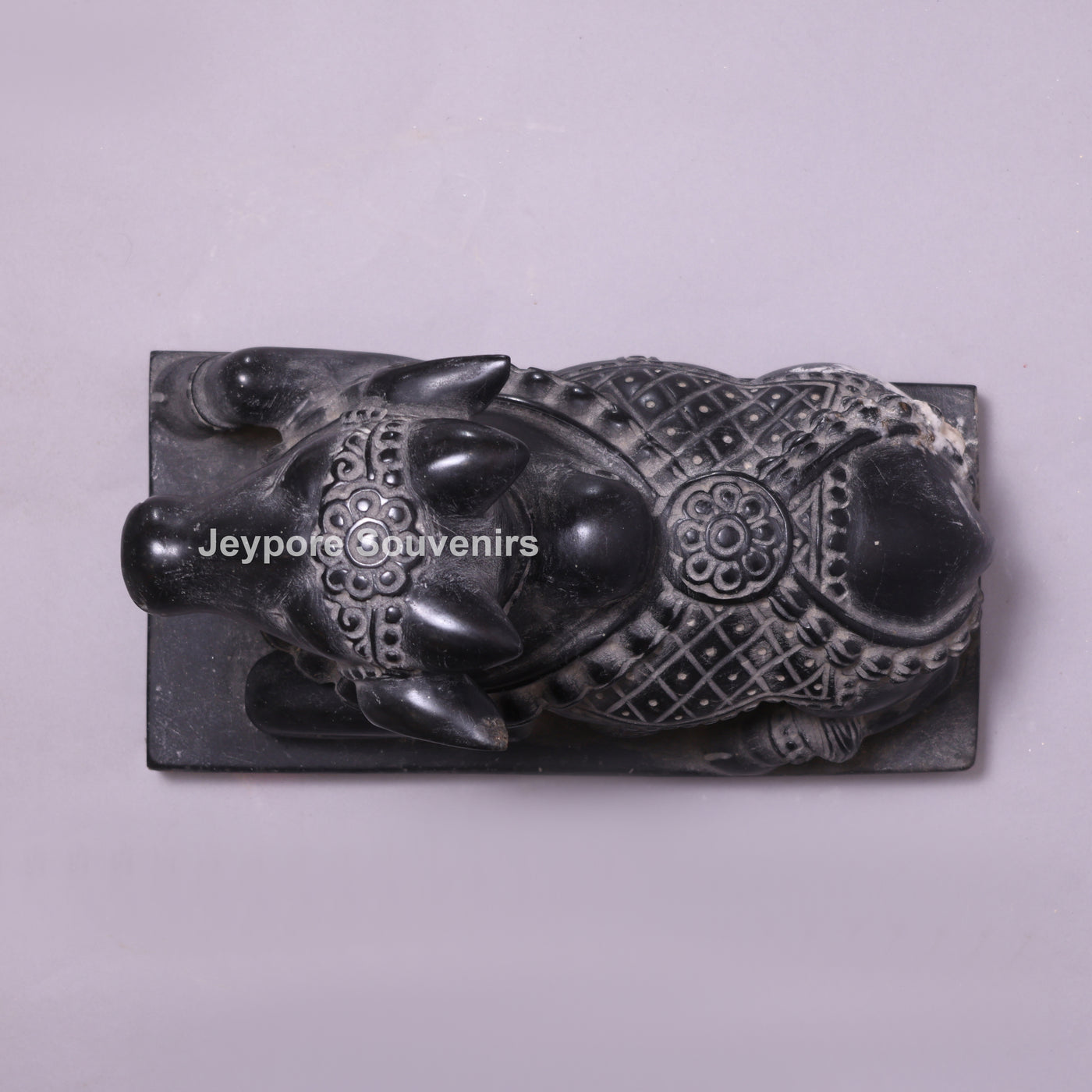 11" Black Marble Shiva Devotee Nandi (Bull) Idol