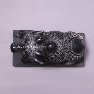11" Black Marble Shiva Devotee Nandi (Bull) Idol