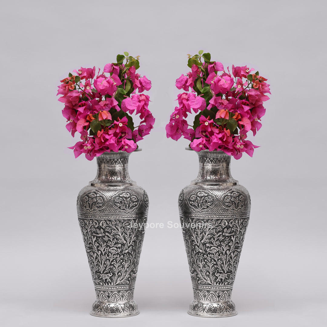 Handcrafted Oxidised Copper Silver Polished Flower Vase