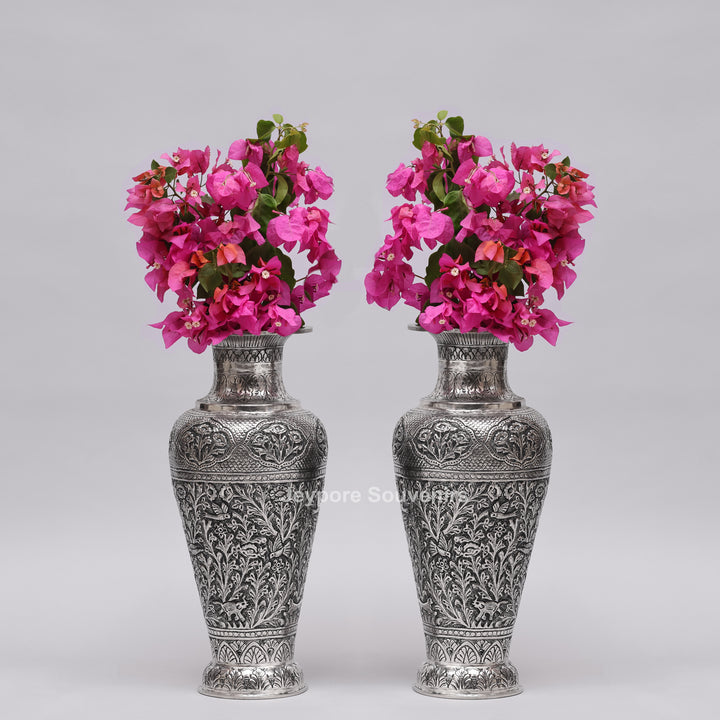 Handcrafted Oxidised Copper Silver Polished Flower Vase