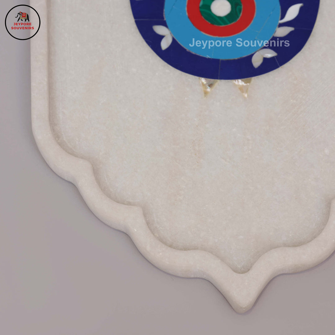 Handcrafted White Marble Inlay Plate with Bird Motif
