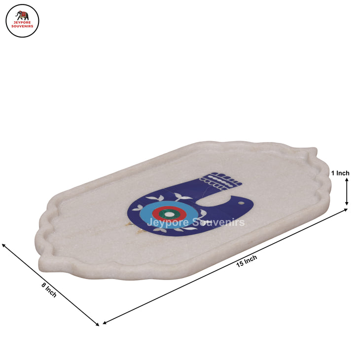 Handcrafted White Marble Inlay Plate with Bird Motif