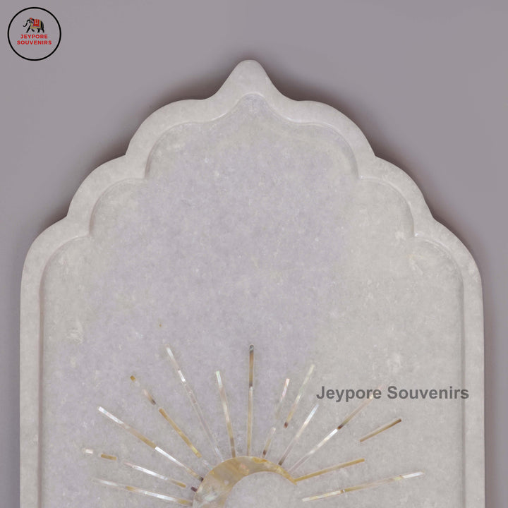 Handcrafted White Marble Inlay Plate with Sun Motif